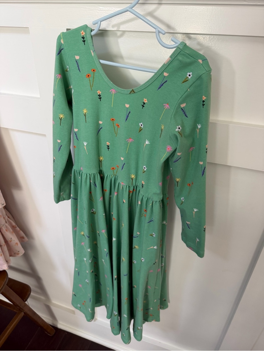Girls' Green Floral Long-Sleeve Twirl Dress - Kids Casual